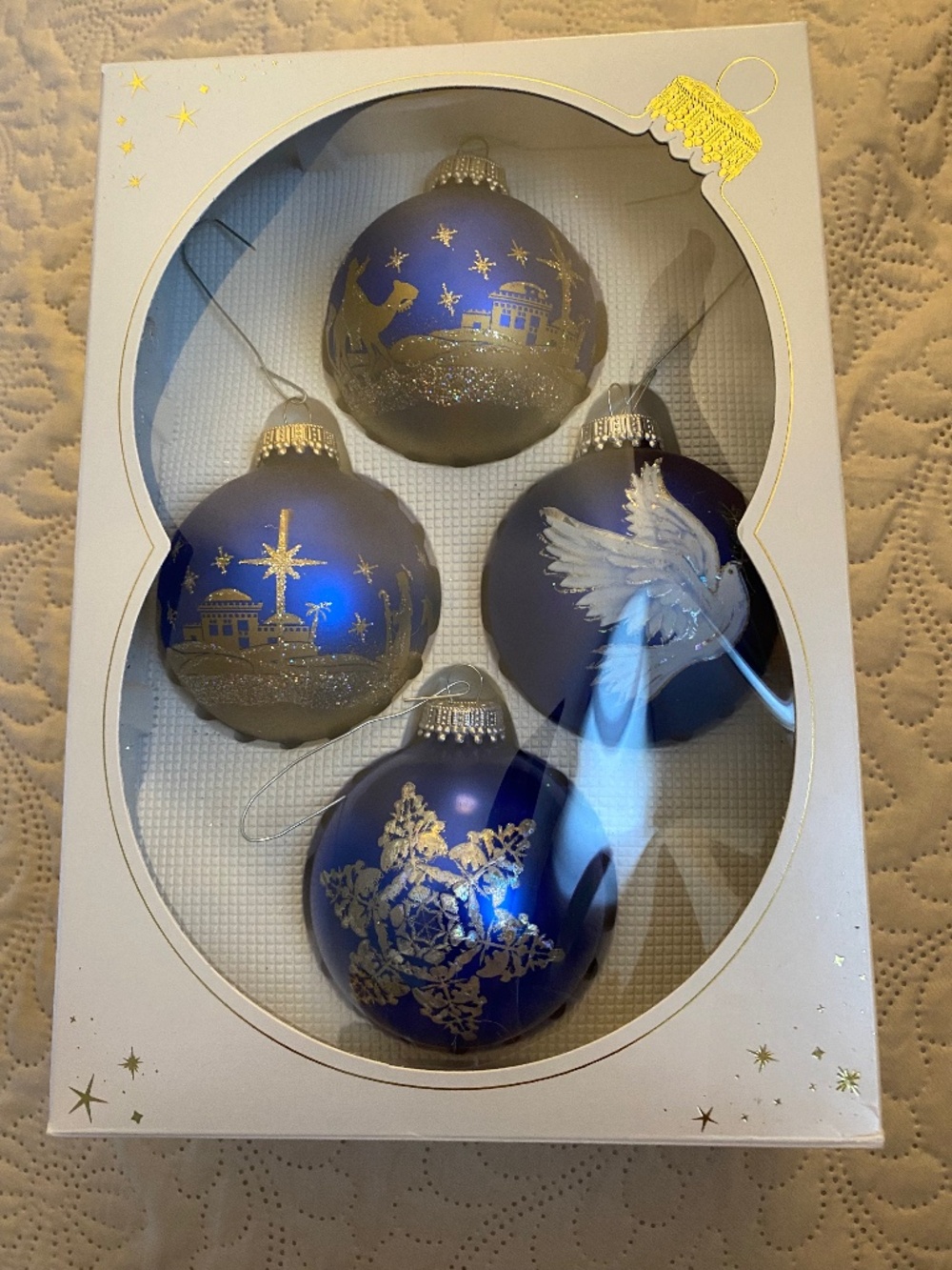 Christmas Ornaments glass box of 4. Pre-Loved